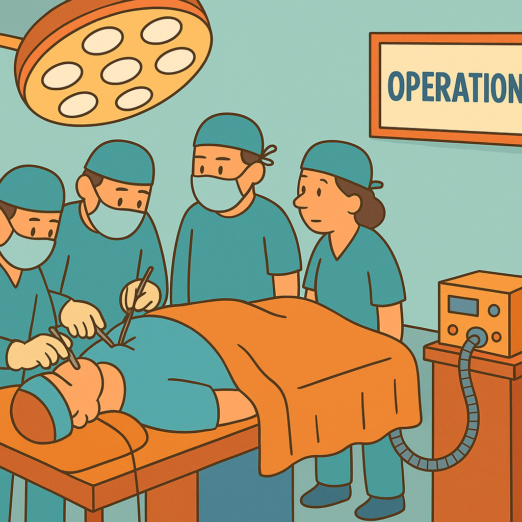 Tecknad bild på operationssal.